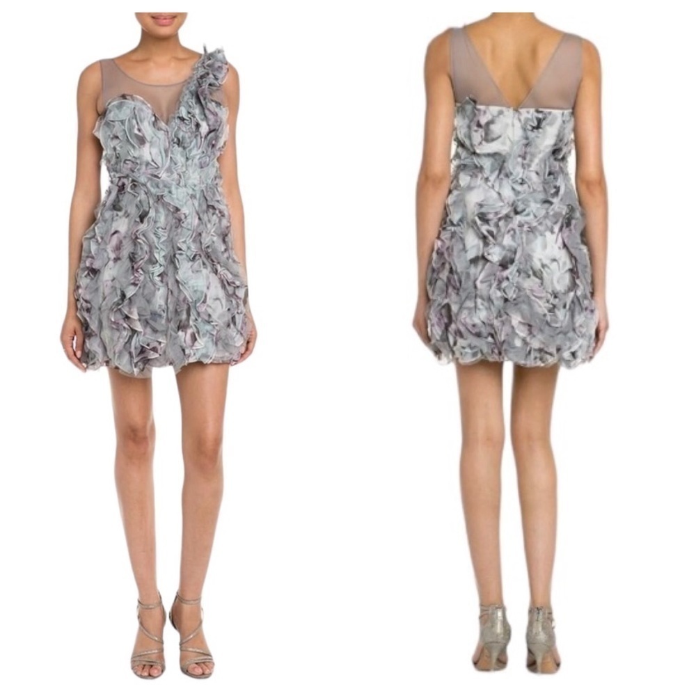 BCBGMAXAZRIA Eva Silk Ruffled Petal Dress Size 8